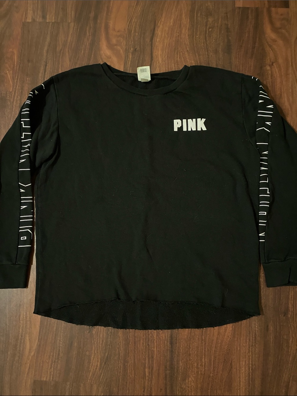 PINK Black Crewneck Sweatshirt with White Logo